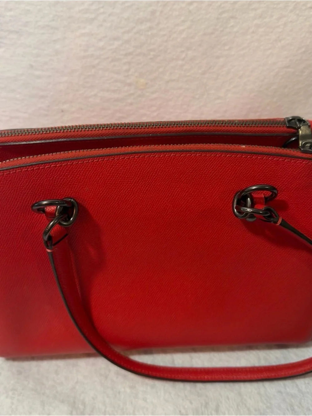 Coach Red Leather Saffiano Satchel with Gunmetal Hardware